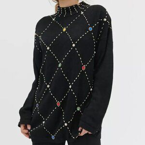 Vintage OHI Beaded Women's Sweater M Black Ramie/Cotton Urban Renewal Size M‎